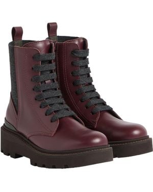 Brunello Cucinelli Nappa Leather And Stretch Virgin Wool Boots With Monili - Brown