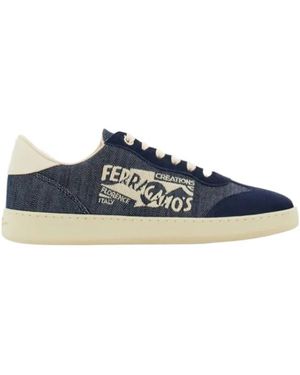 Ferragamo Low Top Sneaker With Logo - Blue