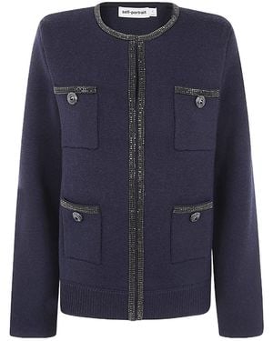 Self-Portrait Embellished Knitted Cardigan - Blue