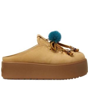 Fendi Lace Detailed Slip-On Clogs - Brown