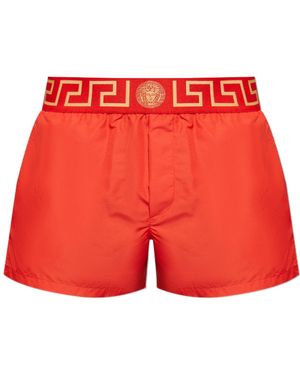 Versace Greca Border Elasticated Waistband Swim Shorts - Red