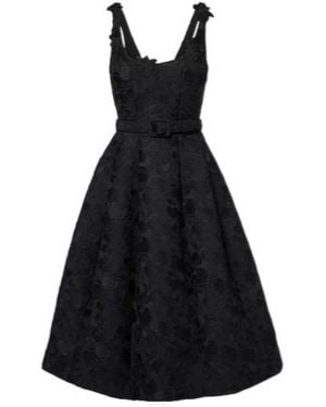 Oscar de la Renta Orchid Embroidered Guipure Lace Midi Dress - Black