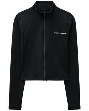 Sporty & Rich Zip-Up Knitted Sports Top - Black