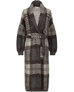 Brunello Cucinelli Dazzling Tartan Double Knit Coat - Gray