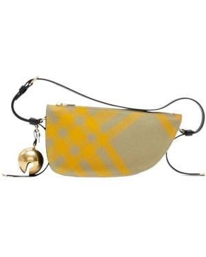 Burberry Sling Shield Check-Pattern Zipped Shoulder Bag - Yellow