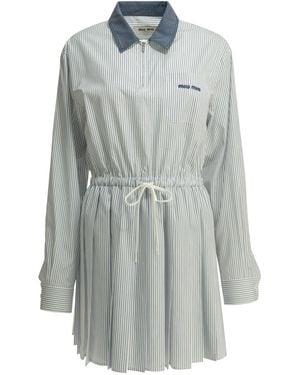 Miu Miu Striped Poplin Dress - Grey