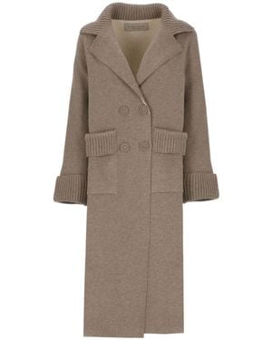 D.exterior Ribbed-Trim Double-Breasted Coat - Natural