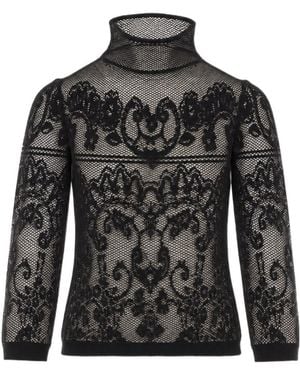 Twinset Sheer Embroidered Turtleneck Top - Black