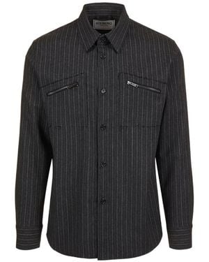 Iceberg Pinstripe Zip-Pocket Shirt - Blue