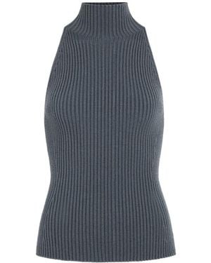 Alaïa Ribbed Halter Neck Top - Blue