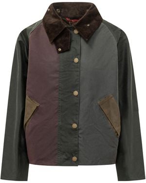 Barbour Colorblock Waxed Cropped Field Jacket - Black
