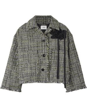 Erdem Appliquéd Frayed Tweed Coat - Grey