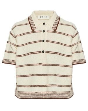 Rohe Striped Button-Polo Knitted Top - White