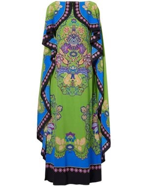 La DoubleJ Magic Printed Caped Silk Maxi Dress - Blue