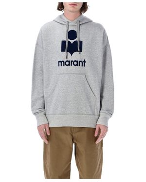 Isabel Marant Miley Logo Printed Drawstring Hoodie - Grey