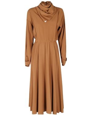 Alberta Ferretti V-Neck Satin Dress - Brown