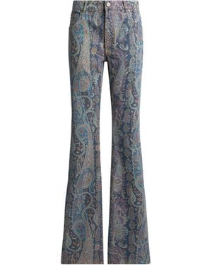 Etro Flared Denim Jeans With Floral Paisley Motif - Blue