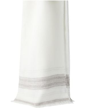 Brunello Cucinelli Embroidered-Detail Striped Linen Scarf - White