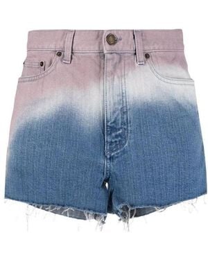 Saint Laurent Tie-Dye Denim Shorts - Blue
