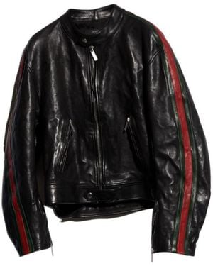 Gucci Buffalo Leather Biker Jacket With Web - Black