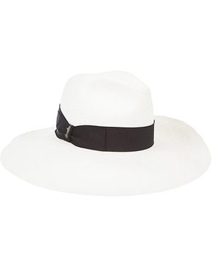 Borsalino Wide-Brim Ribbon Hat - White