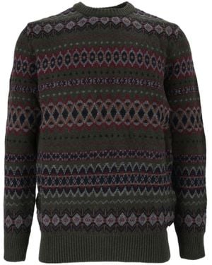 Barbour Crew Neck Fair Isle Knit Sweater - Black
