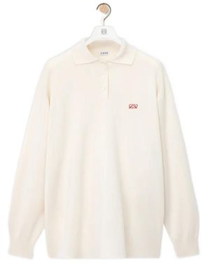 Loewe Long-Sleeved Knitted Polo Sweater - White