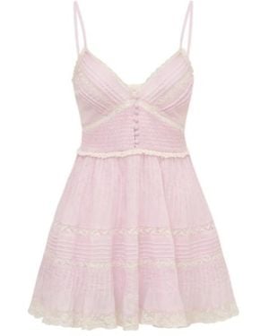 LoveShackFancy Krista Lace Trim Mini Dress - Pink