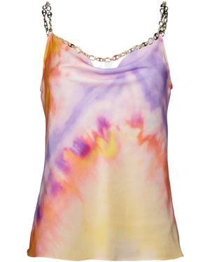Rabanne Tie-Dye Printed Satin Top - Pink