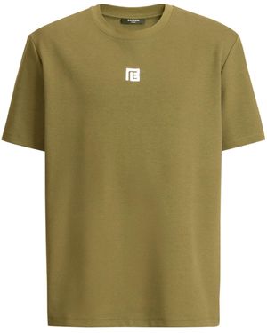 Balmain Logo Embroidered Crewneck T-Shirt - Green