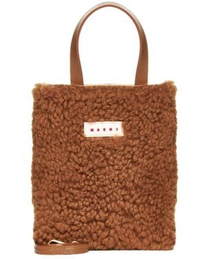 Marni Shearling Logo Patch Tote Bag - Brown