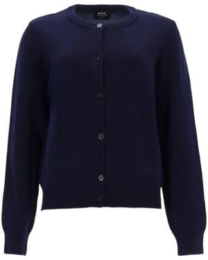 A.P.C. Crewneck Button-Up Cardigan - Blue