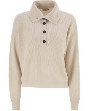 Brunello Cucinelli Cotton And Viscose Rib Knit High Collar - Natural