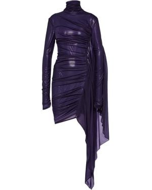 Mugler Asymmetric Ruffle Chiffon Mini Dress - Blue