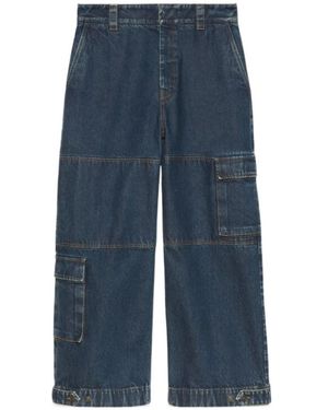 Gucci Contrast Stitched Wide Leg Jeans - Blue
