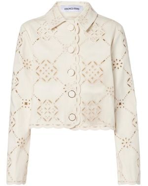 Veronica Beard Adelaide Laser-Cut Cropped Cotton Jacket - White