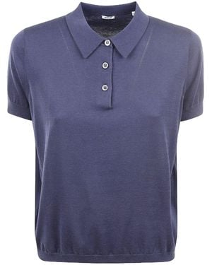 Aspesi Short Sleeve Polo Knitted Top - Blue
