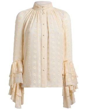 Etro Jacquard Shirt With Ruffles And Fil Coupé - Natural