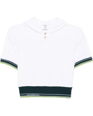 CASABLANCA Tennis Textured Velour Cropped Hooded Top - White