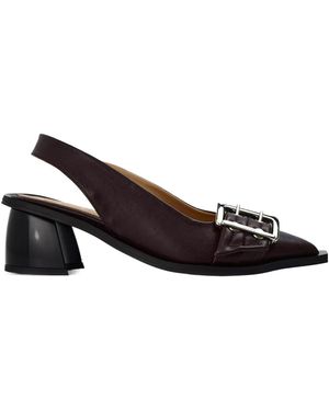 Ganni Slingback Block Heel Block Court Shoes - Brown