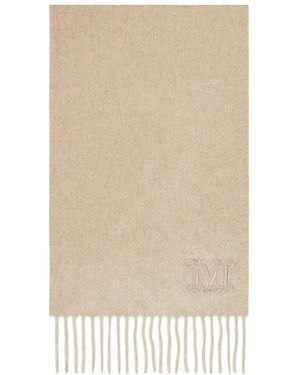 Max Mara Logo Embroidered Felted Scarf - Natural