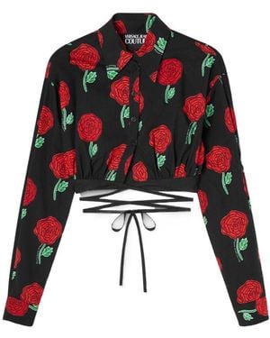Versace Jeans Couture Couture Floral-Printed Buttoned Cropped Blouse - Red