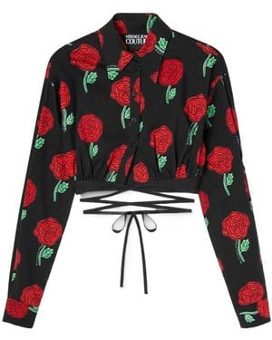 Versace Jeans Couture Couture Floral-Printed Buttoned Cropped Blouse - Red