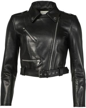 alexander mcqueen Cropped nail レザー ジャケット ブラック 黒 Women's Cropped Leather Jacket in Black | McQueen US