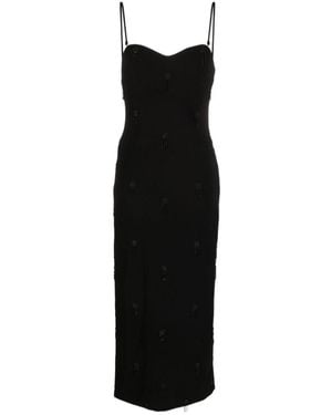 P.A.R.O.S.H. Embroidered Crepe Midi Dress - Black