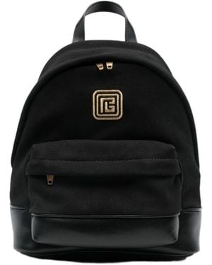 Balmain Logo-Embroidered Backpack - Black