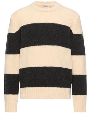 Moncler Striped Wool Blend Bouclé Sweater - Black