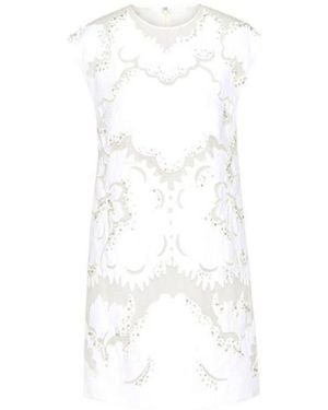 Valentino Embroidery Transparent Sleeveless Dress - White