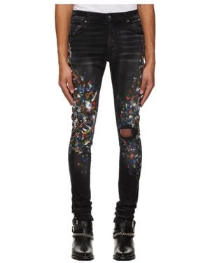 Amiri Paint Print Distressed Skinny Jeans - Black