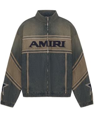 Amiri Zip-Up Logo Denim Jacket - Grey